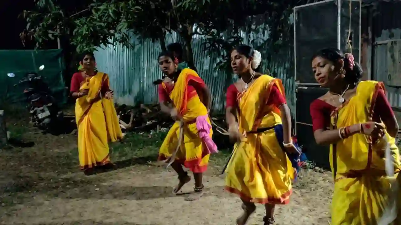 Traditional Jhumur Dance performance during Sundarban Hilsa Festival cultural evening