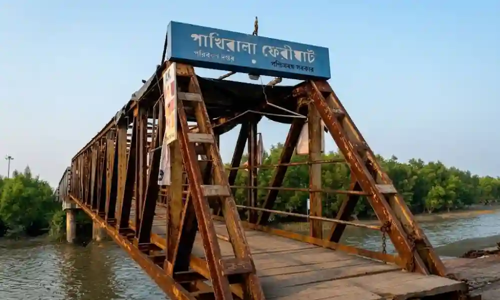 Pakhiralaya Ferry Ghat surrounded by rivers and mangroves